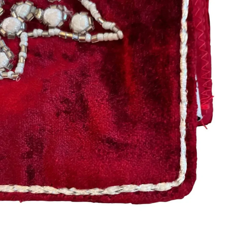 Christian Siriano Christmas Red Velvet Velour Beaded Tree Placemat Set of 4 New